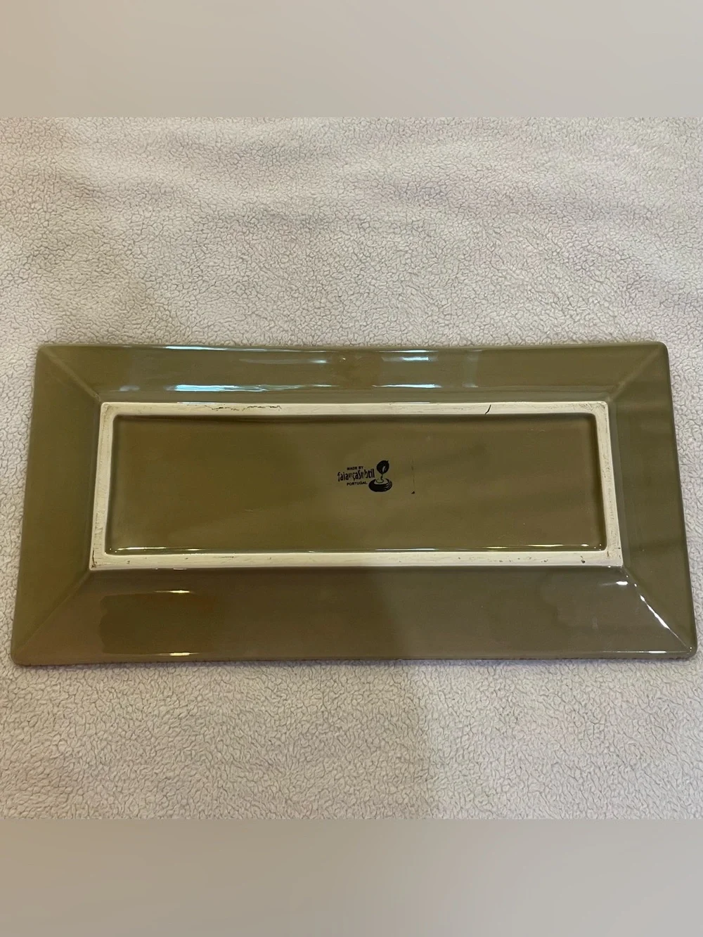 Vintage Portugal Ceramic Tray Olive Green MCM